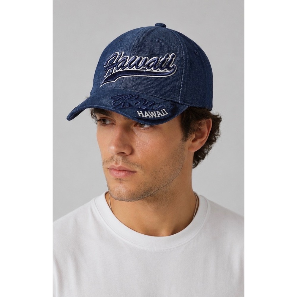 Hawaii Baseball Cap Adult One‎ Size Navy Blue Embroidered Cotton Adjustable Hat